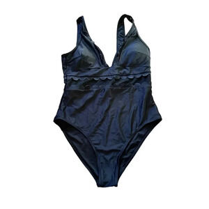 NWT CUPSHE Women's Black Ruffled Mesh Cutout One Piece Swimsuit Size XL